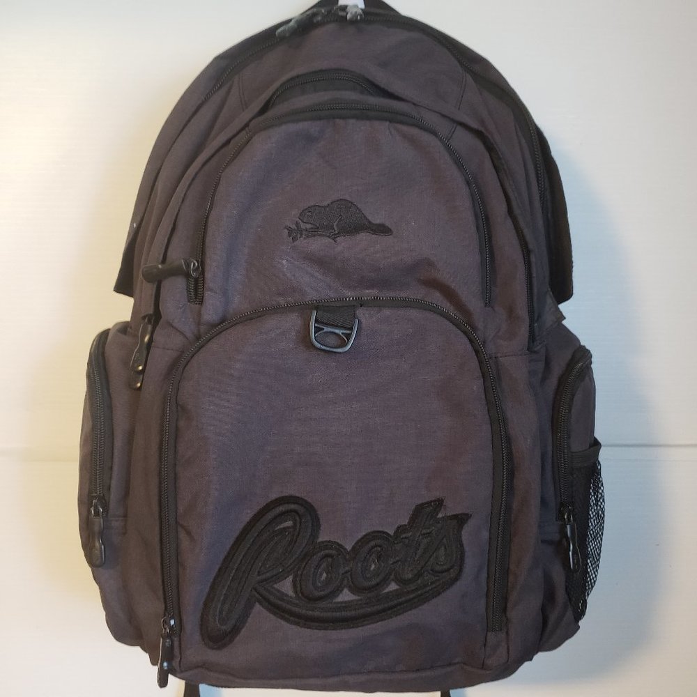 ROOTS Backpack black gray multiple pockets laptop sleeve large - side ortho sys.